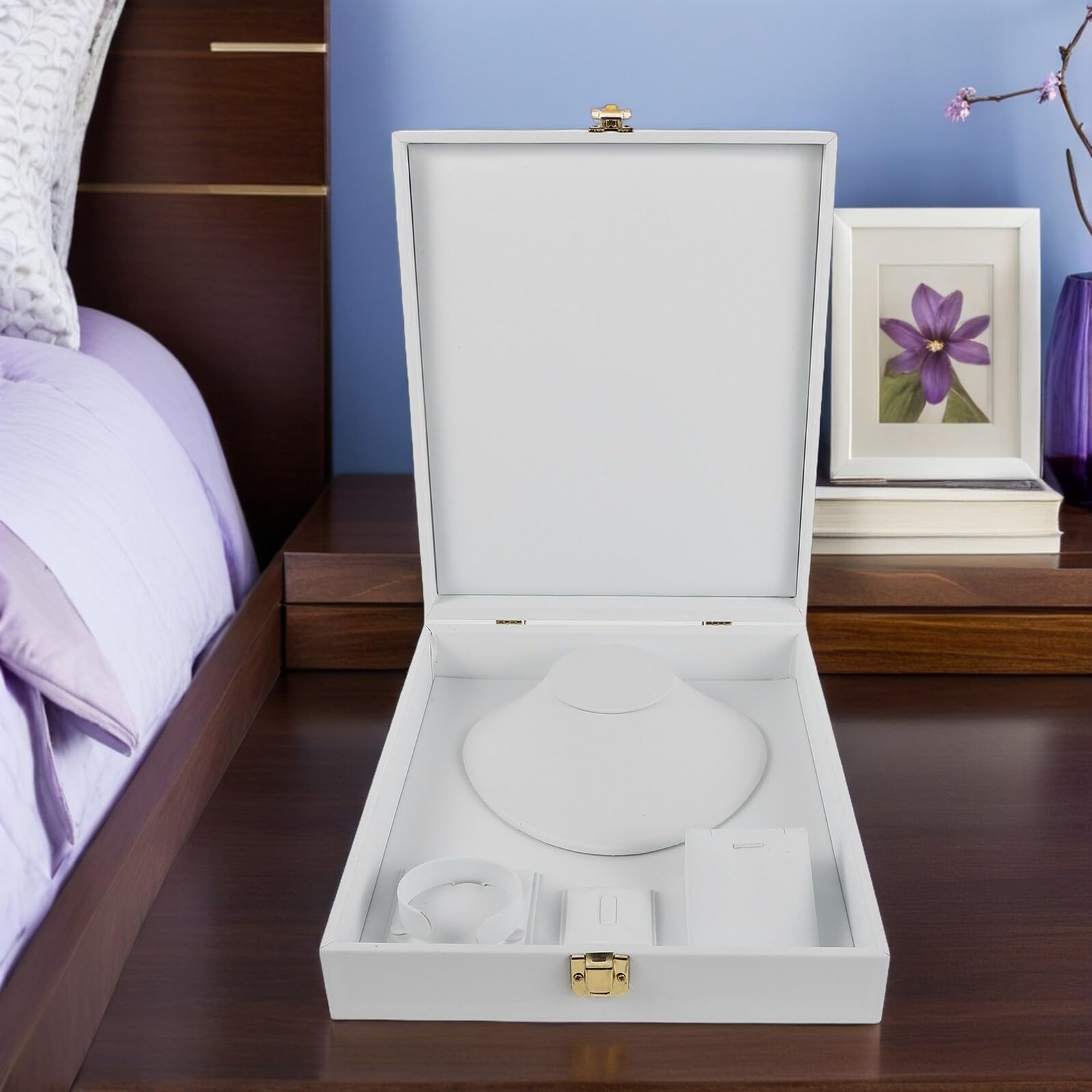 ifundom Caja Organizadora de Joyas con Tapa Resistente al Polvo con Compartimentos Múltiples para Collares Pulseras y Anillos Estuche Portátil para Viajes y Eventos Especiales