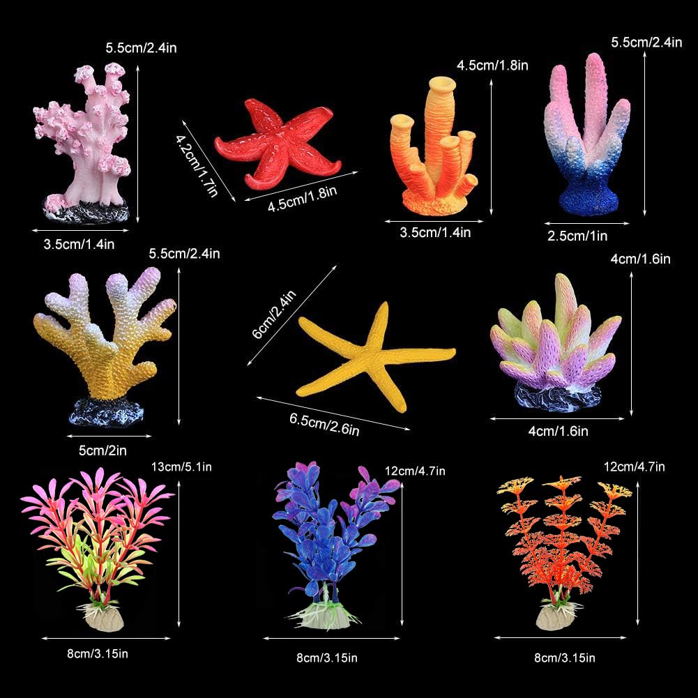 EQLEF Corail Aquarium Artificielle, Corail et Aquatiques Plantes d'aquarium Décorations Ornements d'aquarium Lot de 10