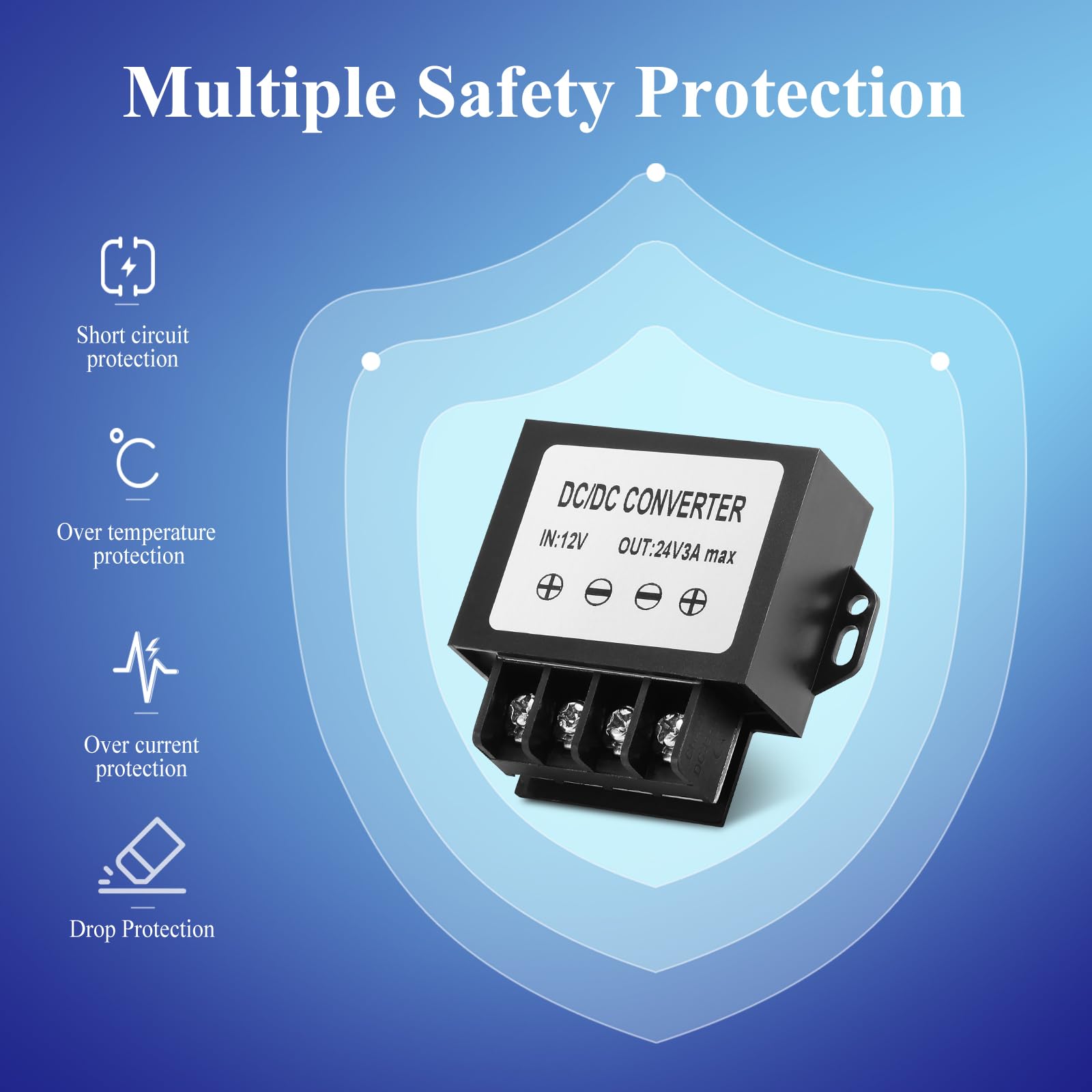 Convertitore di tensione da 12V CC a 24V, Trasformatori di potenza da 3A 72W Regolatore da 10V-22V Step-Up 24V Convertitore per display, strisce LED,ecc.