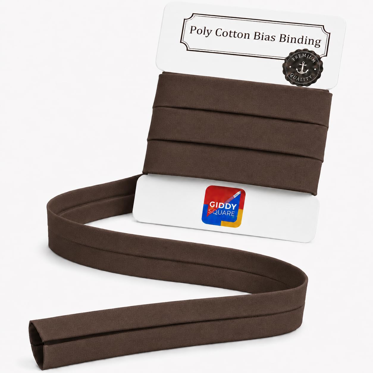 Brown Bias Binding Tape 25mm 1 Inch 5 Metres - Pre-Folded Single-Fold Poly Cotton Bias Binding for Sewing, Quilting & Dressmaking - Machine Washable - Giddy Square