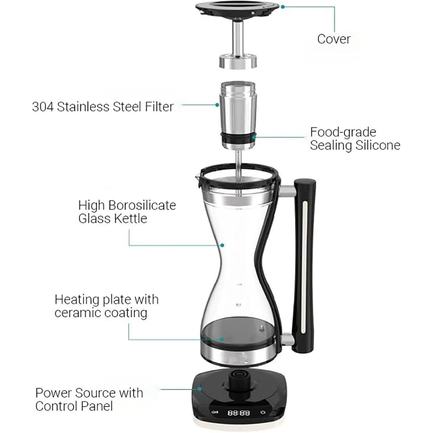 750-W-Glas-Siphon-Kaffeekanne, Elektrische Siphon-Kaffeemaschine, 240 Ml Fassungsvermögen, 3-stufig Einstellbar, Trockengehschutz, Smart Touch, Für Zuhause Und Büro