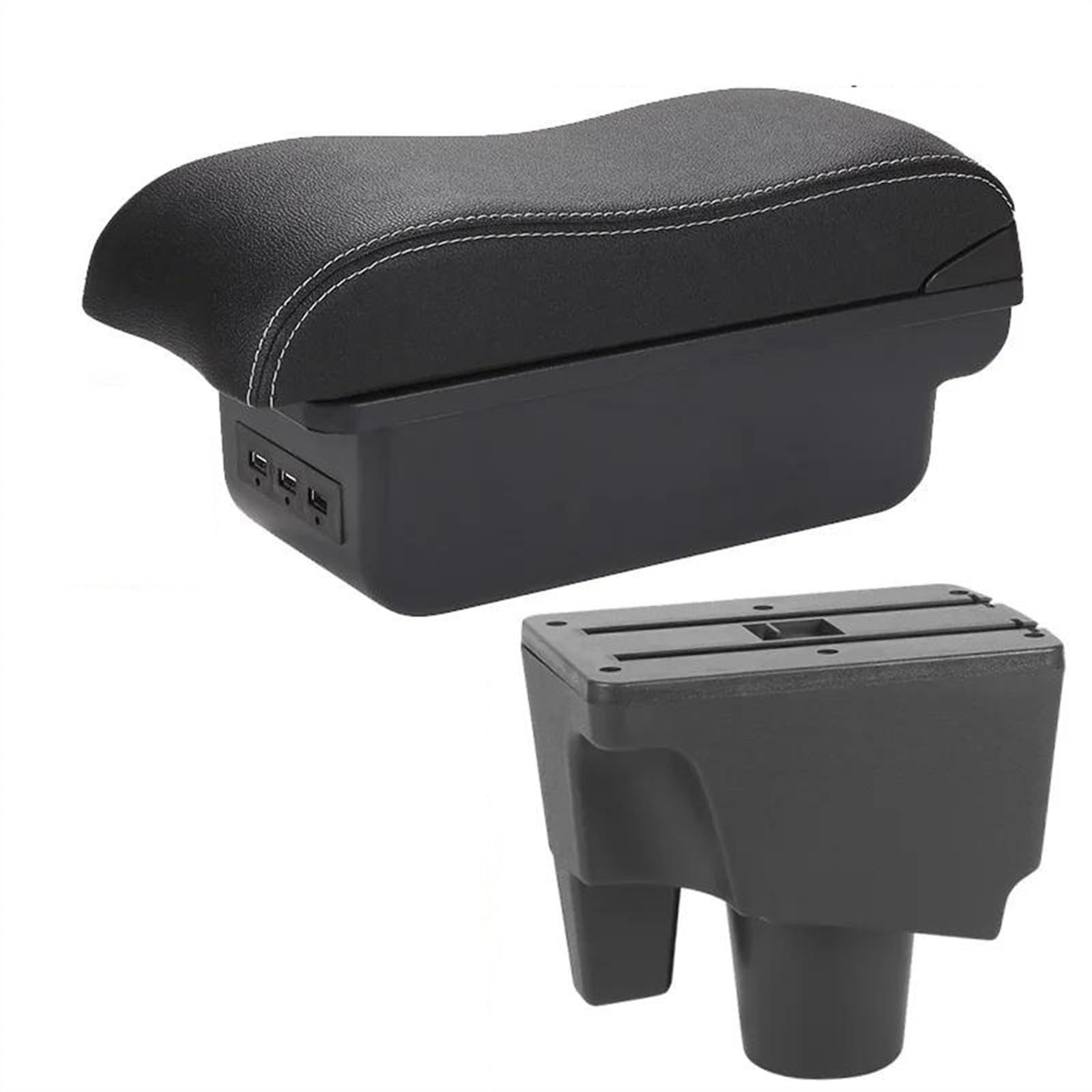 NOHEEU Car Armrest Box Curved Surface Accessorie Auto Storage Leather Dedicated For Prius C For Aqua(B3 Black white 3USB)