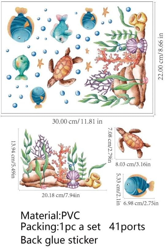 3PCS Cartoon Ocean Animals Toilet Seat Lid Stickers, Self-Adhesive Coral Dolphins Turtle Toilet Seat Decals,Under The Sea Toilets Stickers for Bathroom Restroom Decor