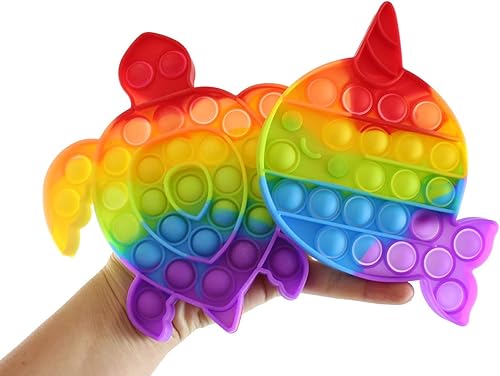 Juego de 2 juguetes para ansiedad de burbujas de narval arcoíris y tortuga, juguete sensorial para ansiedad de silicona con diseño de animales