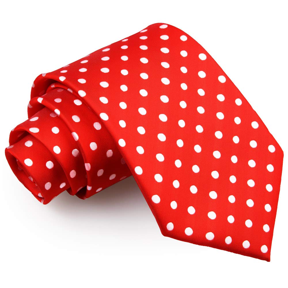 DQT Mens Polka Dot Classic Tie - 9cm Width Necktie - Wedding, Business & Formal - Red