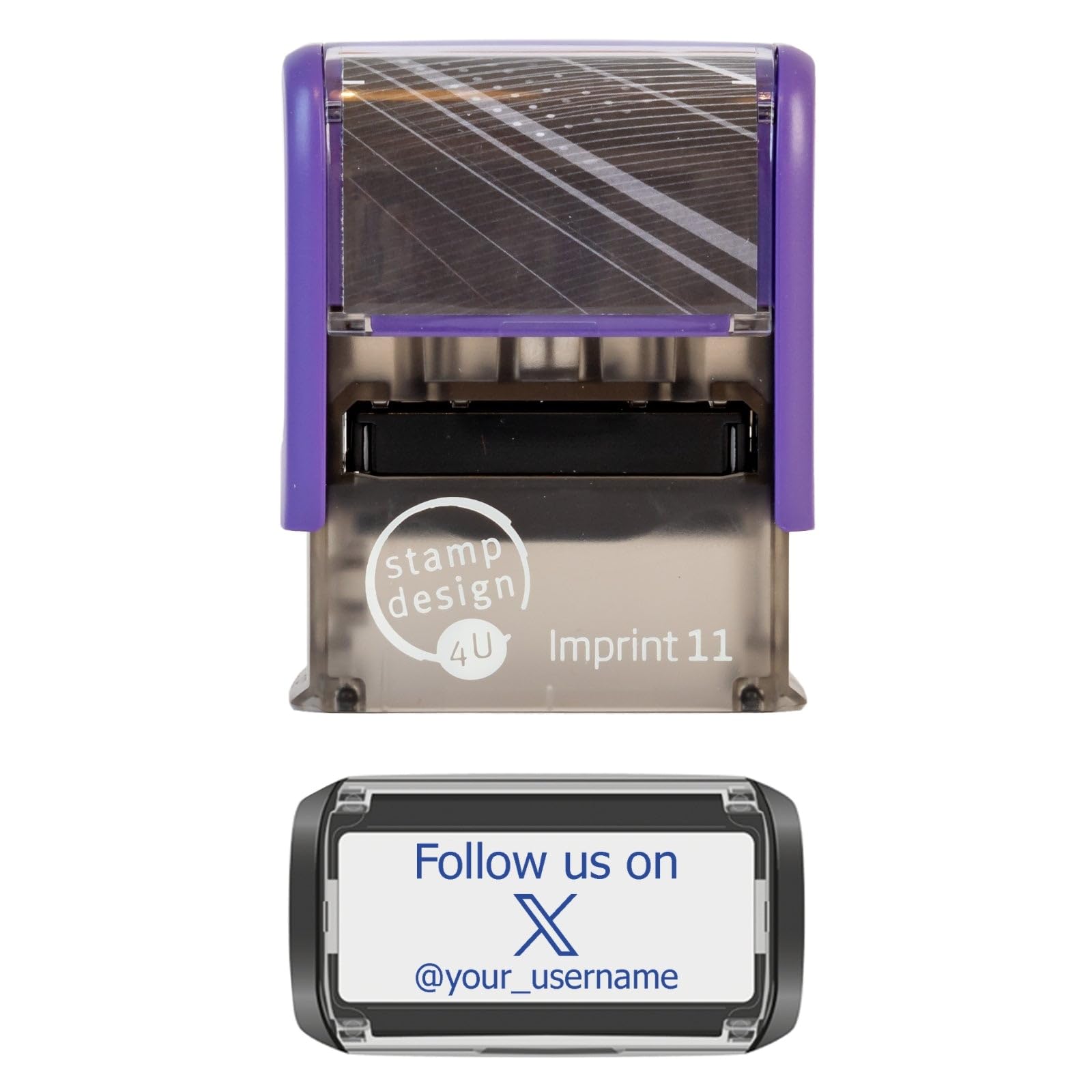 Personalised Social Media Custom Stamp Self Inking - Follow us on X Twitter in Blue Ink