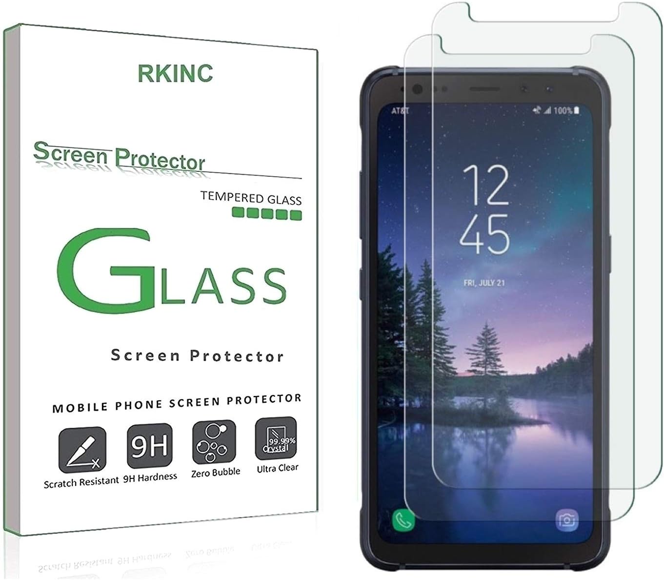 RKINC Screen Protector for Samsung S8 Active, Tempered Glass Screen Protector[0.3mm, 2.5D][Bubble-Free][9H Hardness][Easy Installation][HD Clear] for Samsung Galaxy S8 Active(2 Pack)