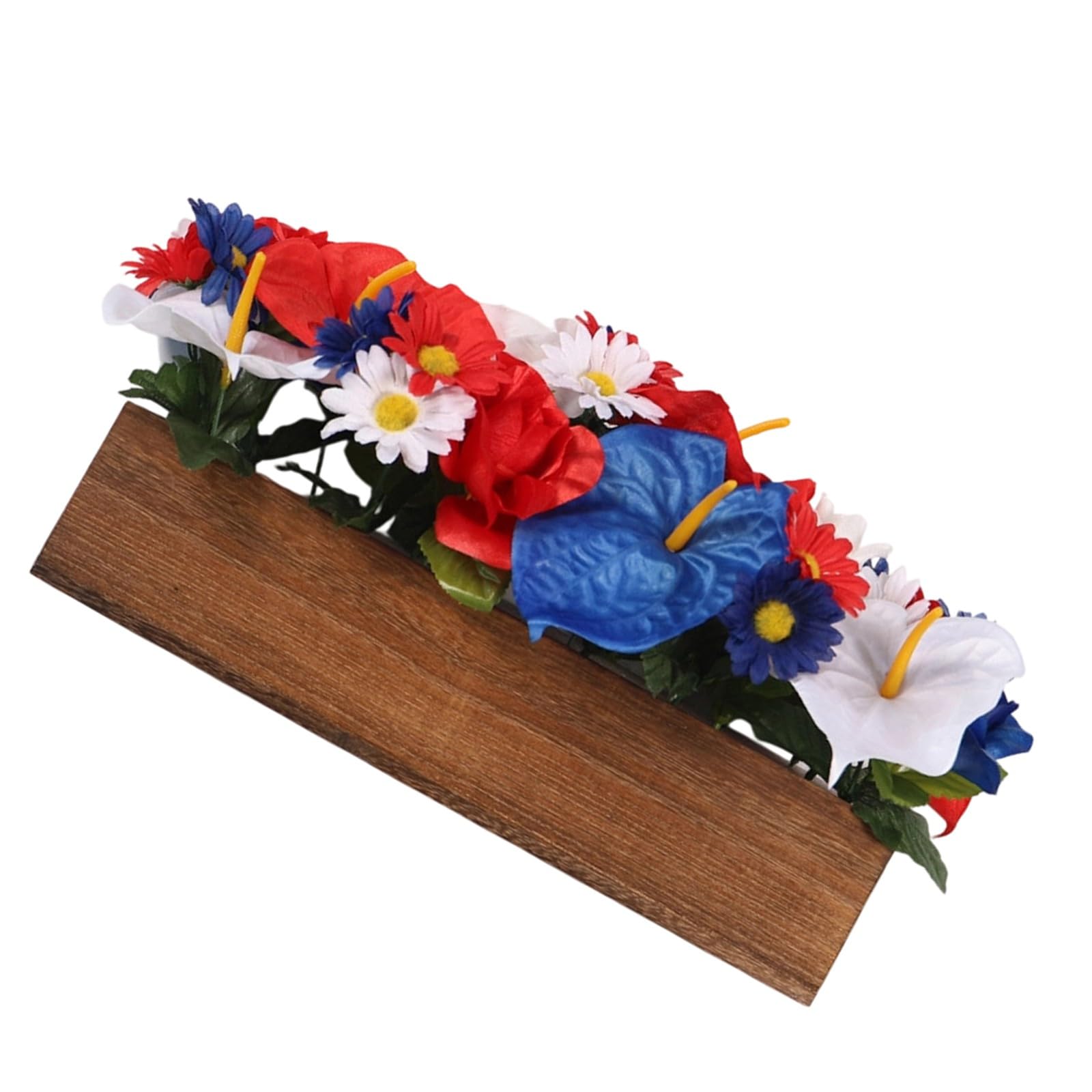 Piceioep Patriotic Artificial Daisies and Lilies in Wooden Box for July 4th Home Decor 35cm Simulation Flower Home Decors