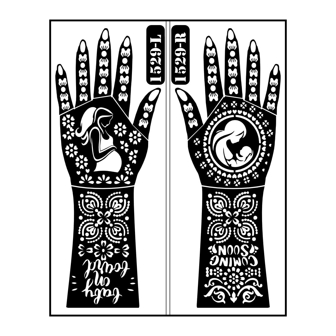 Pregnancy Announcement Mehndi Stencil Mehndi Sticker with Mother and Baby Silhouette, Full Hand Floral Pattern-picture-11