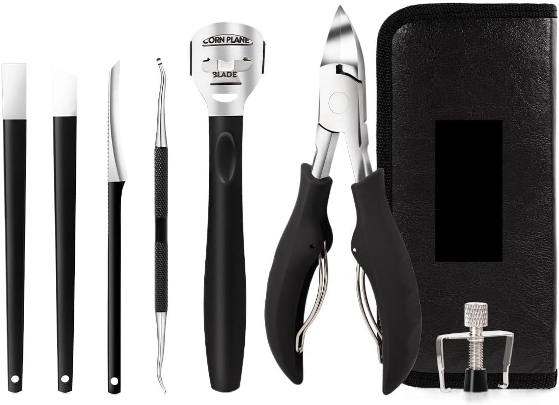 CZKE Foot Pedicure Set Toe Nail Correction Thick Nails Ingrown Toenails Nippers Cutters Dead Skin Dirt Remover Manicure Tool (Color : 7pcs-Black)