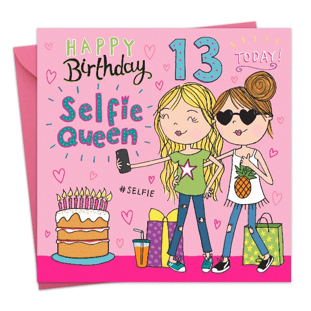 Tarjeta Cumpleaños 13 Años - Diseño Perro Salchicha - Tamaño 145x145 Mm - Fabricada En UK
