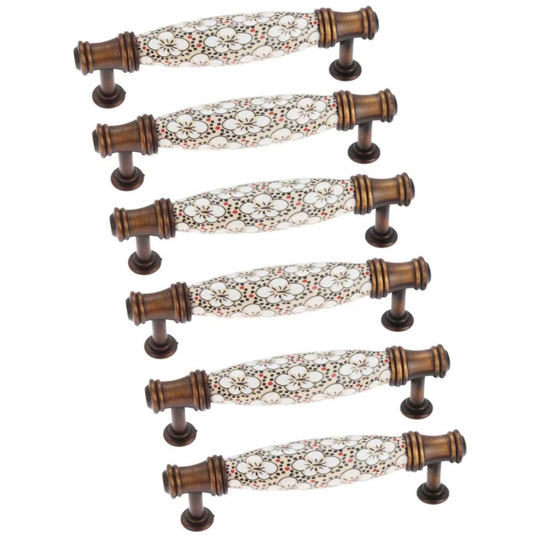 Set di 6 maniglie per mobili a forma di fiocco vintage a forma di T, per porta della cucina, armadio, cassetto, camera da letto, in ceramica e lega di zinco, 96 mm