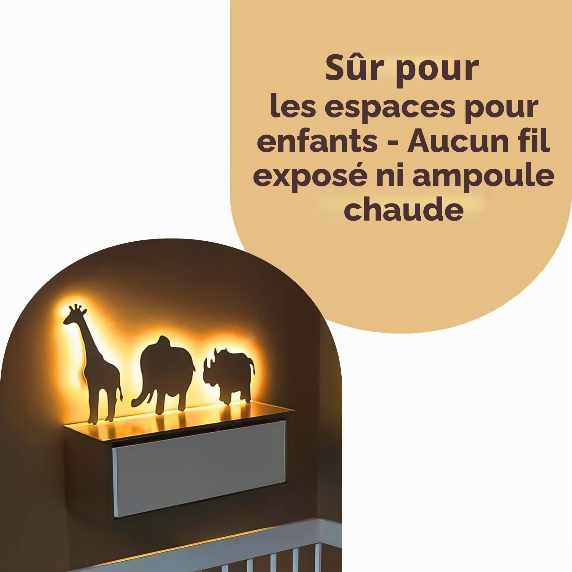 Marco Paul Lot de 3 veilleuses murales à LED pour chambre à coucher, chambre d'enfant Motif éléphant, rhinocéros et girafe