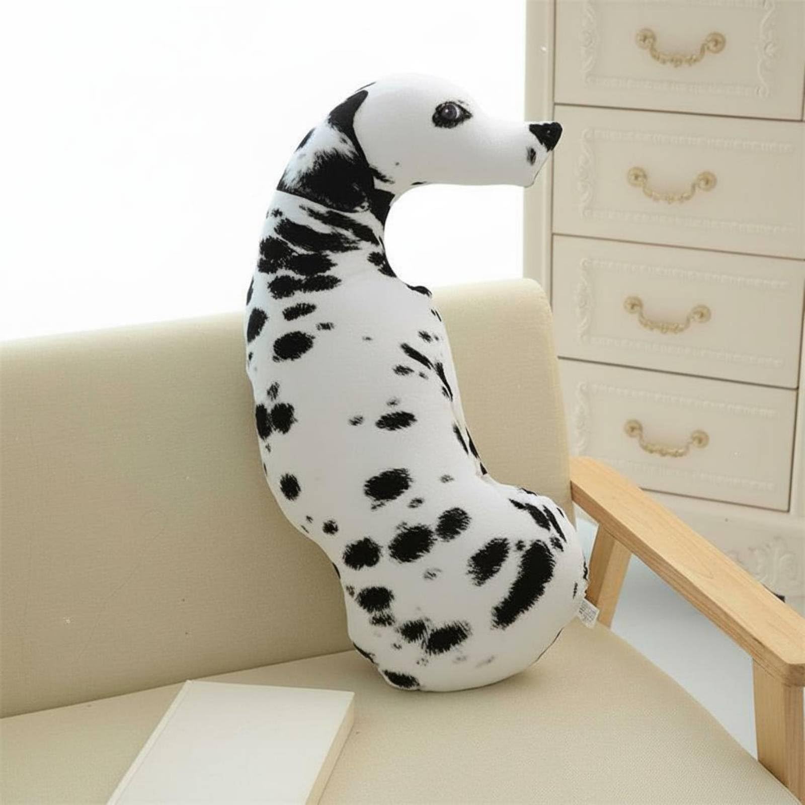 Almohada Decorativa Figura Animal de Perro Material Felpa Suave y Funda Extraíble Impresión Digital Detallada Relleno Elástico Adecuada para Regalo Habitación Infantil, Dálmata, 90cm