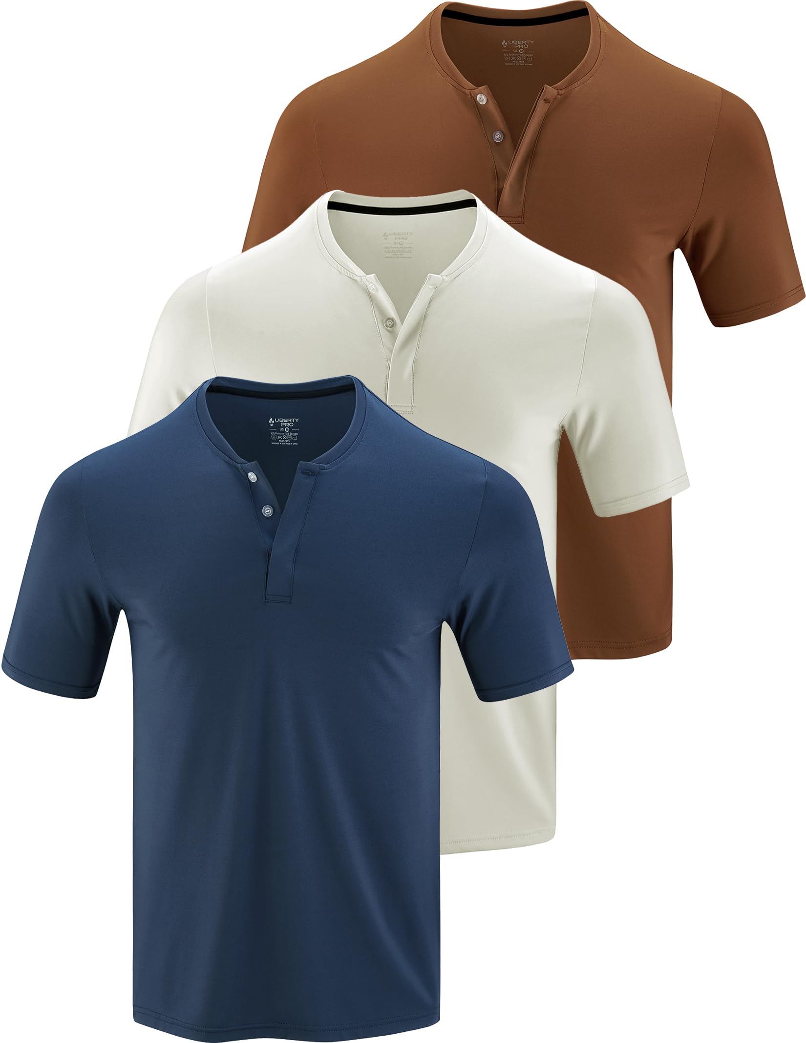 3 Pack: Mens Polo Shirts, Business Casual Golf Henley Work Shirts for Men, Collarless Short Sleeve Stylish Athletic Tshirts