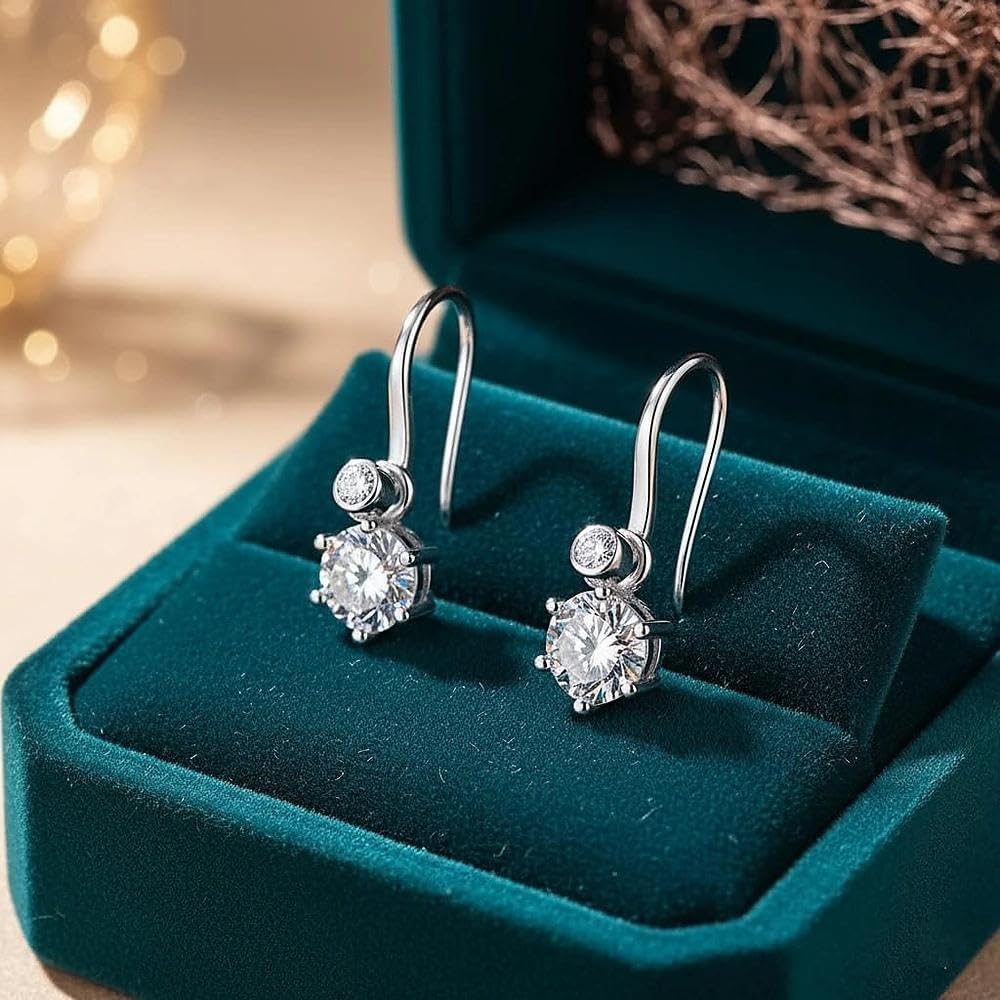 1 Carat Each Moissanite Drop Earrings For Women, 925 Sterling Silver Hook Earrings With D Color VVS1 Clarity Moissanite, With GRA Certificate - Image 7