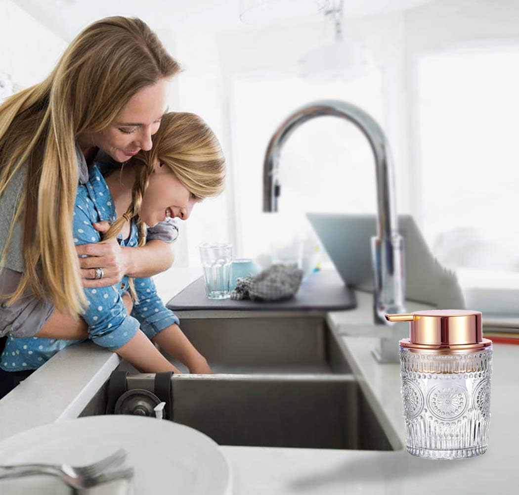 MIFULY Glass Soap Dispensers with Copper Rose Gold Pump Head - Image 4
