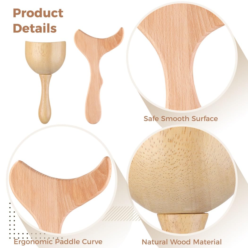 4-in-1 Holztherapie-Massagewerkzeuge, Massage-Set für Lymphdrainage, Holz-Massagebecher, Roller Stick, Roller Rope und Contouring Board, Körperformungsset für Massage, Entspannung und Körperpflege