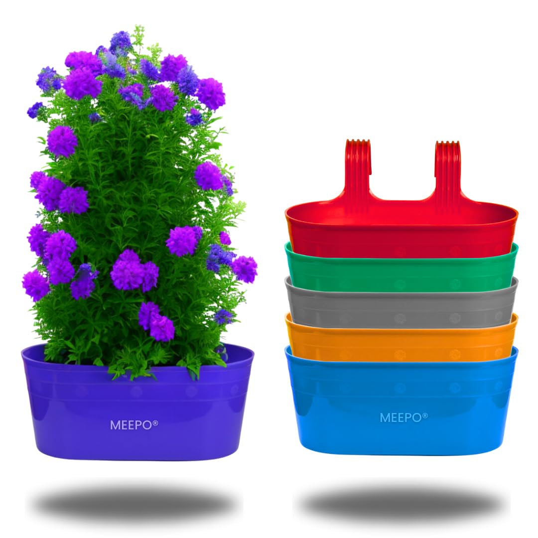Meepo Bucket Pots for Home & Balcony Garden | Plastic Double Hook Hanging/Railing Pot Planter Flower Pots, Multicolour Set - 11 Inch(Pack of 6) (B0CV54GQFV) Amazon Price History, Amazon Price Tracker
