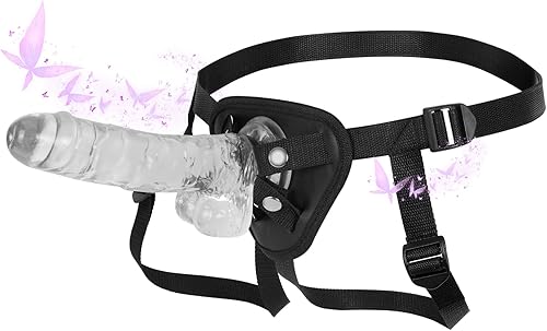 ASNOKNAE Consolador de correa ajustable con arnés Consolador realista de silicona suave transparente de 8.3 pulgadas, fuerte ventosa para adultos,