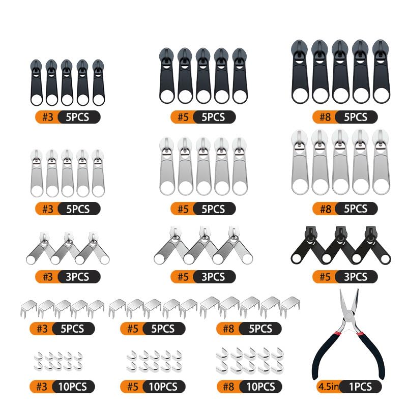 18-teiliges Reißverschluss Reparatur Set – 3 Größen Universal Zipper Ersatz Für Jacken, Taschen, Koffer & Rucksäcke