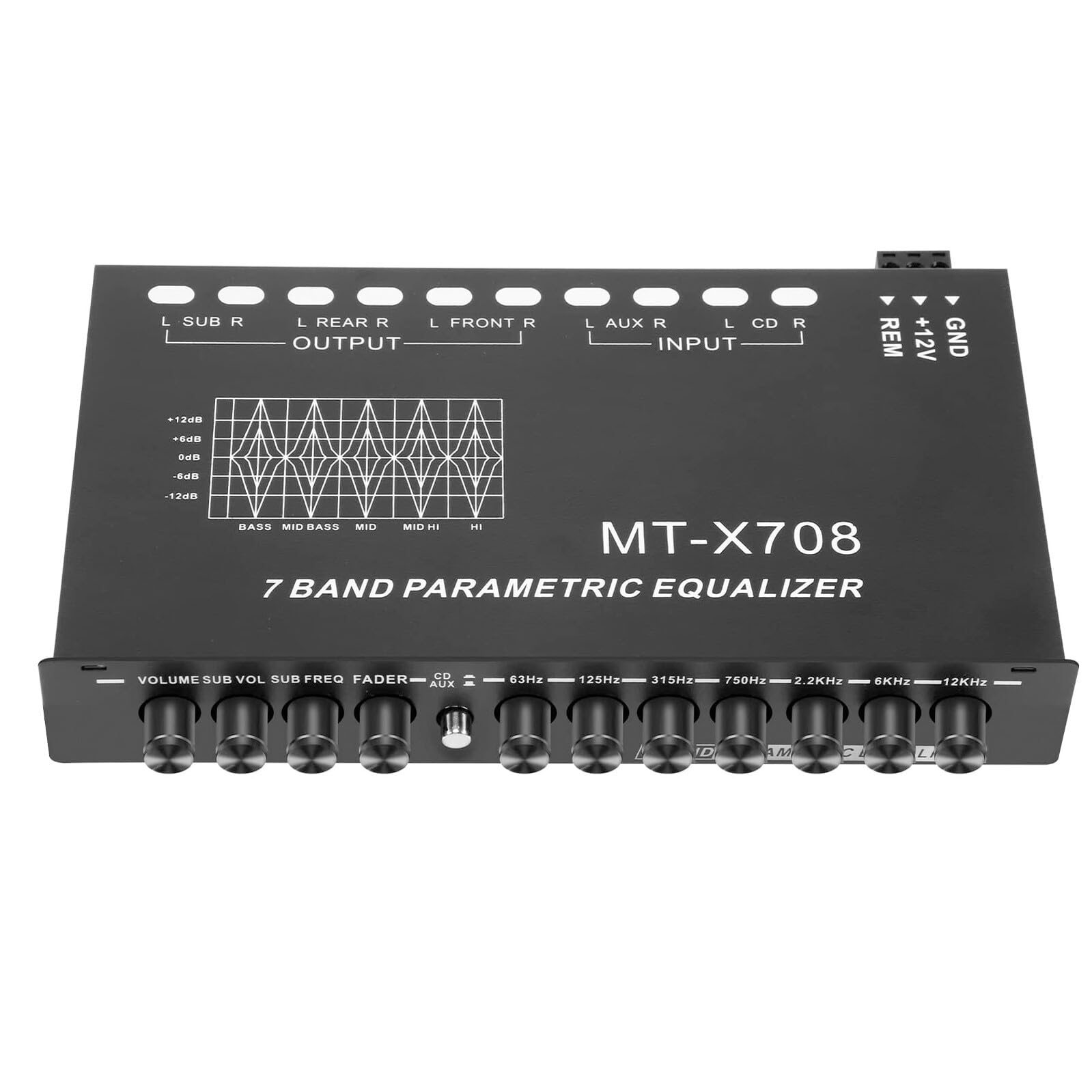 Ipetboom Ecualizador Digital de Coche de 7 Bandas Seis Canales y Estructura Metálica para Ajustes Finos de Audio en Sistemas Estéreo de Automóvil