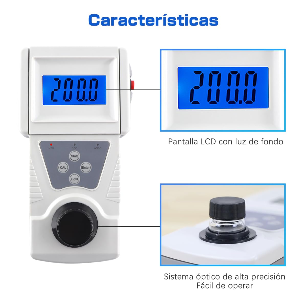 Turbidímetro Portátil 0-200 NTU Medidor de Turbidez Agua con Solución Estándar de Formacina