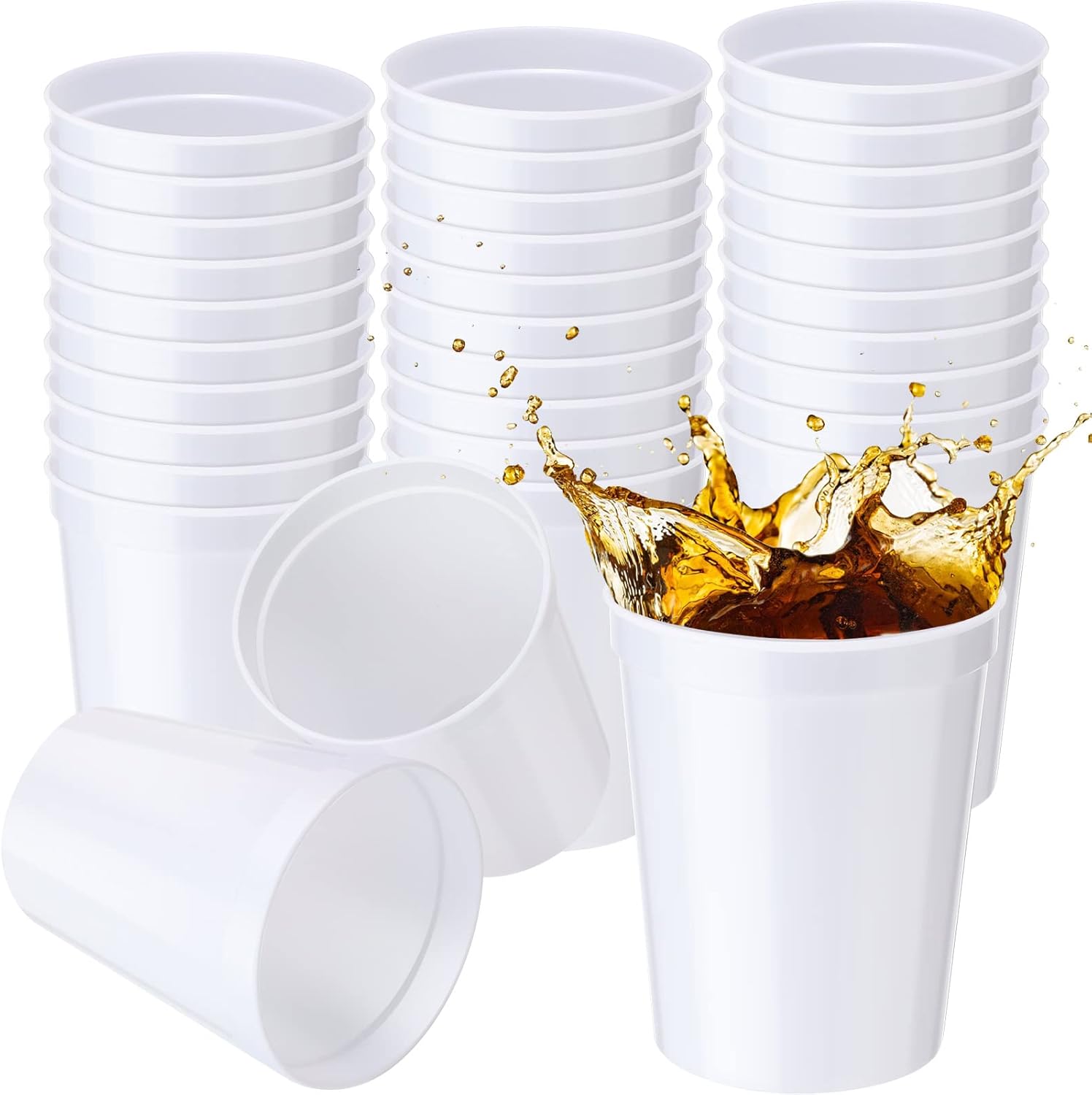 16oz Stadium Plastic Cups Blank Reusable Drink Tumblers Stadium Cups Party Cups for Birthday Party, Events, Baby Shower, DIY Projects, 4.5 x 3.54 x 2.72 inch (White, 36) White 36