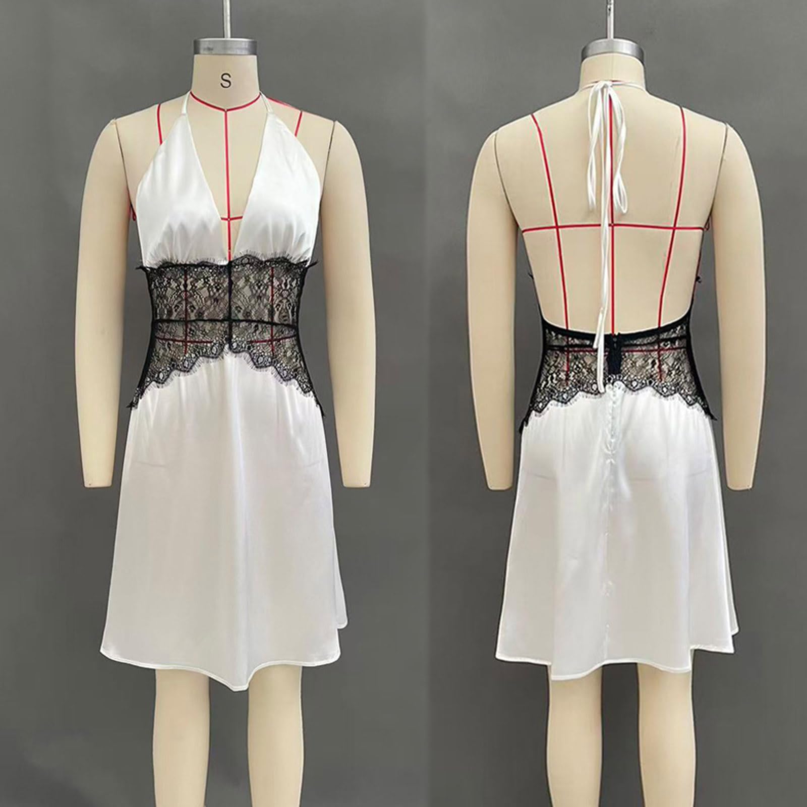 Vestiti da Mare Donna Gonna Lunga da Donna a Maniche Corte con Scollo Rotondo e Inserti Patchwork, Elegante e Comoda. Vestito Spiaggia