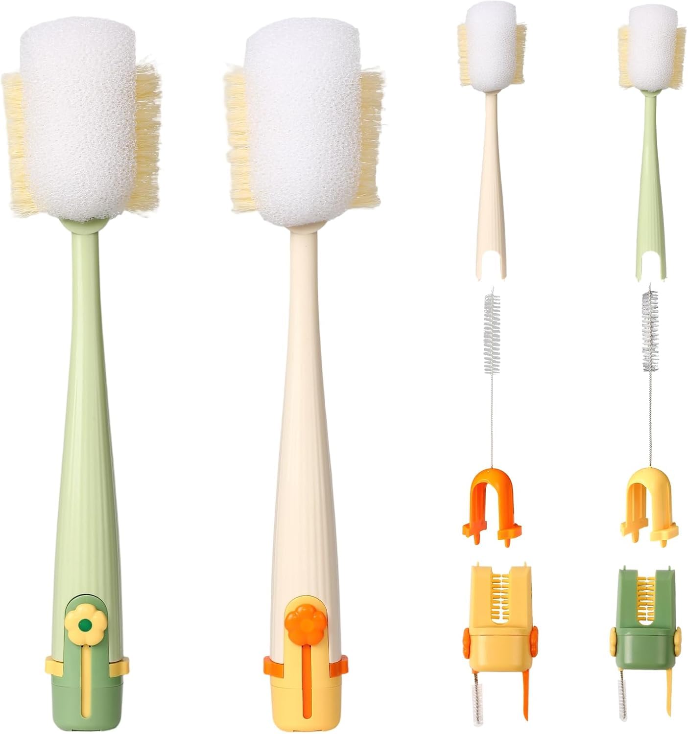 Photo 1 of 5-in-1 Bottle Cleaning Brush Set, Multifunctional Kitchen Lid Scrubber with Long Handle, Portable Brush Tools for Cups, Hard Bristle Sponge Head(2 Pack)