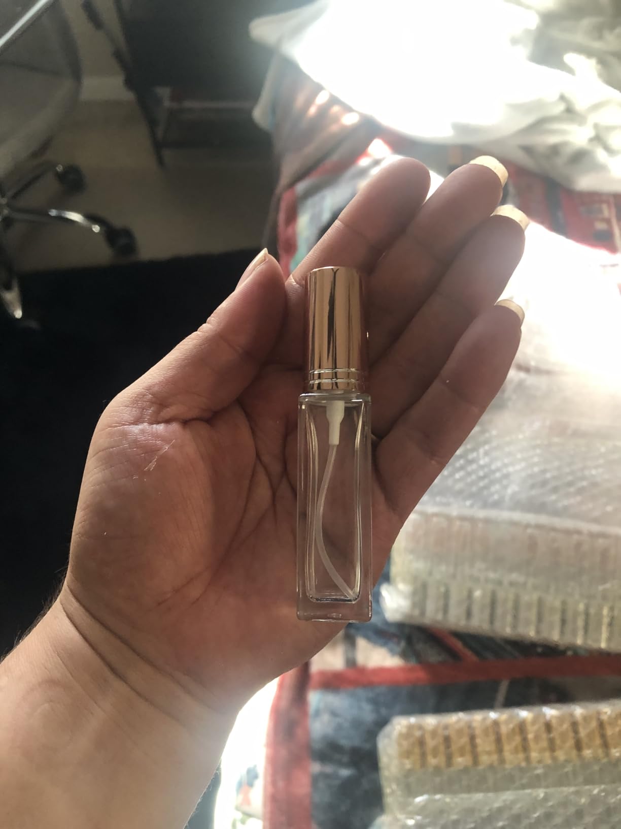 Domensi 90 Pcs 8 ml Empty Glass Perfume Bottles Bulk - Gold Refillable Cologne Spray Atomizer with Pump, for Travel, Skincare, Haircare, Cleaning & DIY Essentials