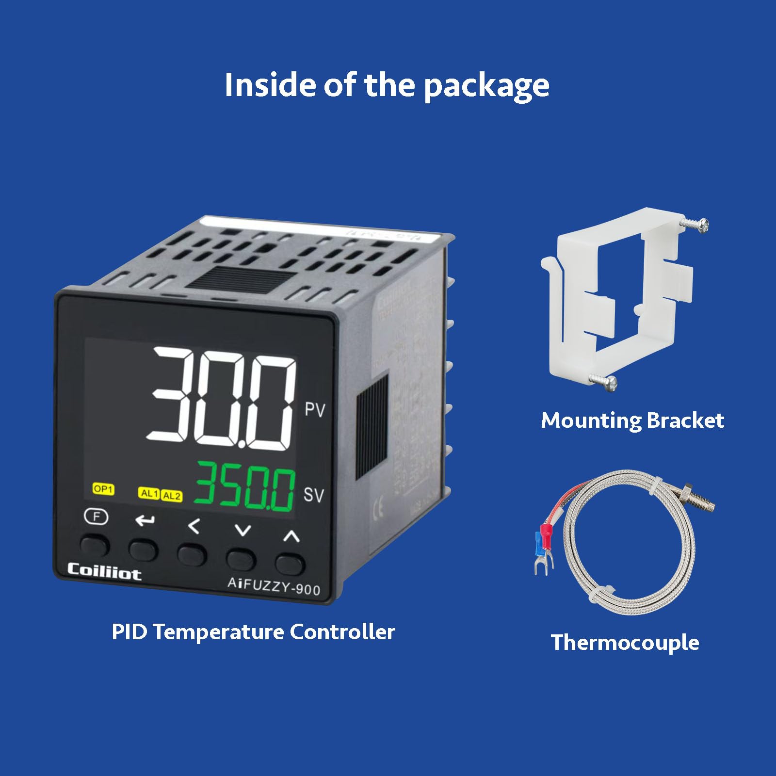 Controlador de temperatura PID, pantalla LCD, AC100-240V / DC12-24V, termostato PID con termopar K, relé y salida SSR, 2 salidas de alarma (48 mm x 48 mm)