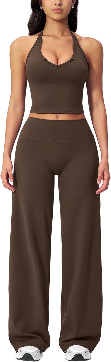 Workout Sets for Women Two Piece Gym Yoga Set Wide Leg Pilates Outfits