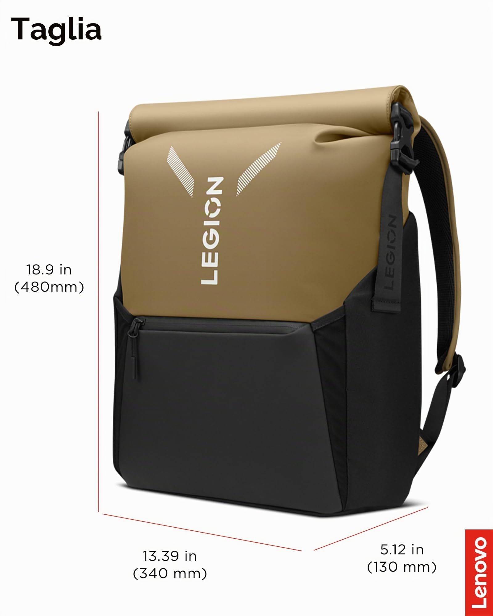 Lenovo Legion Gaming GB500 - Zaino per computer portatile da 16", capacità espandibile fino a 25 l, resistente all'acqua