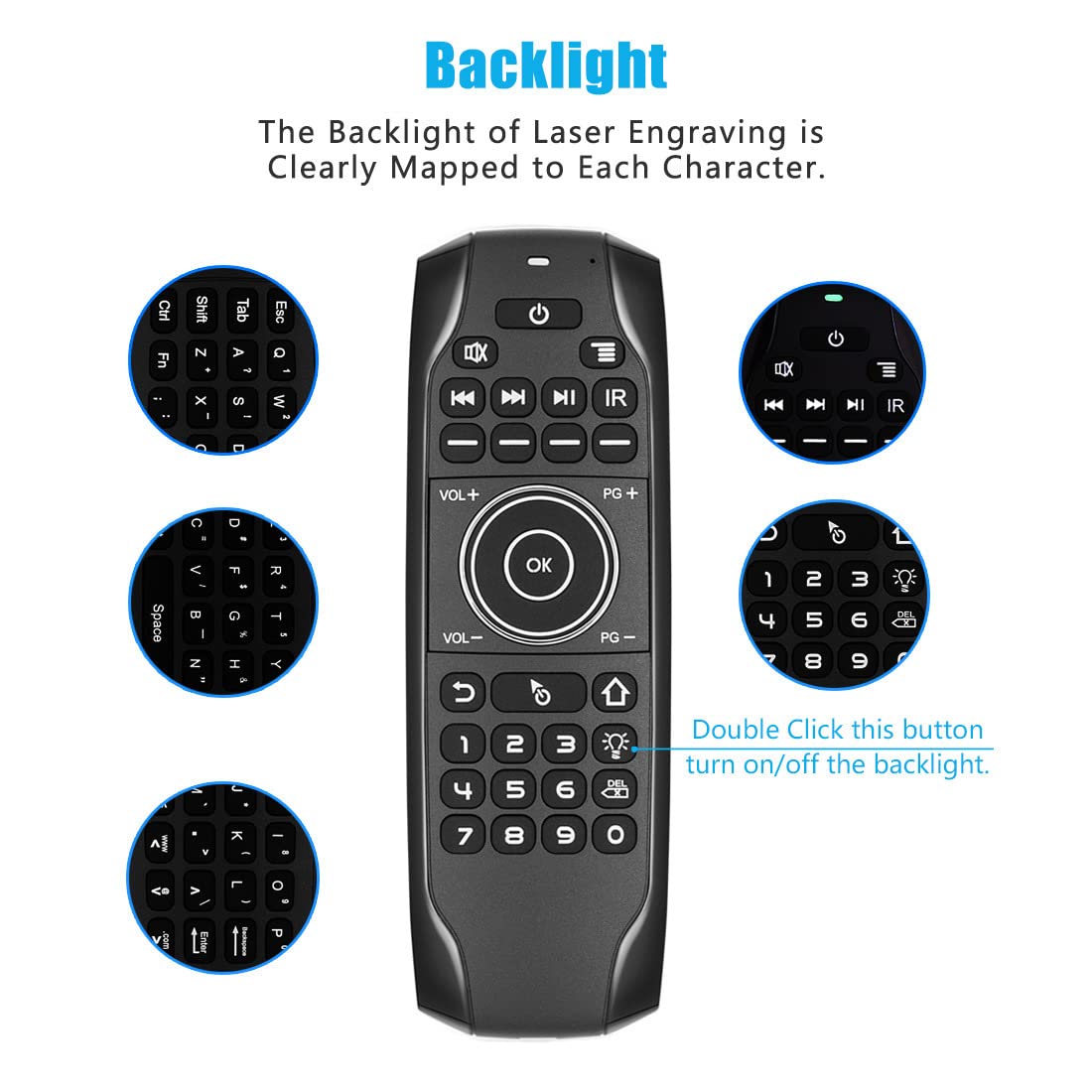 Cuifati Air Remote Mouse, Bluetooth 5.0 Remote Mouse, Unterstützung von 5-Tasten-Infrarotlernen, 6-Achsen-Gyroskopsensor,
