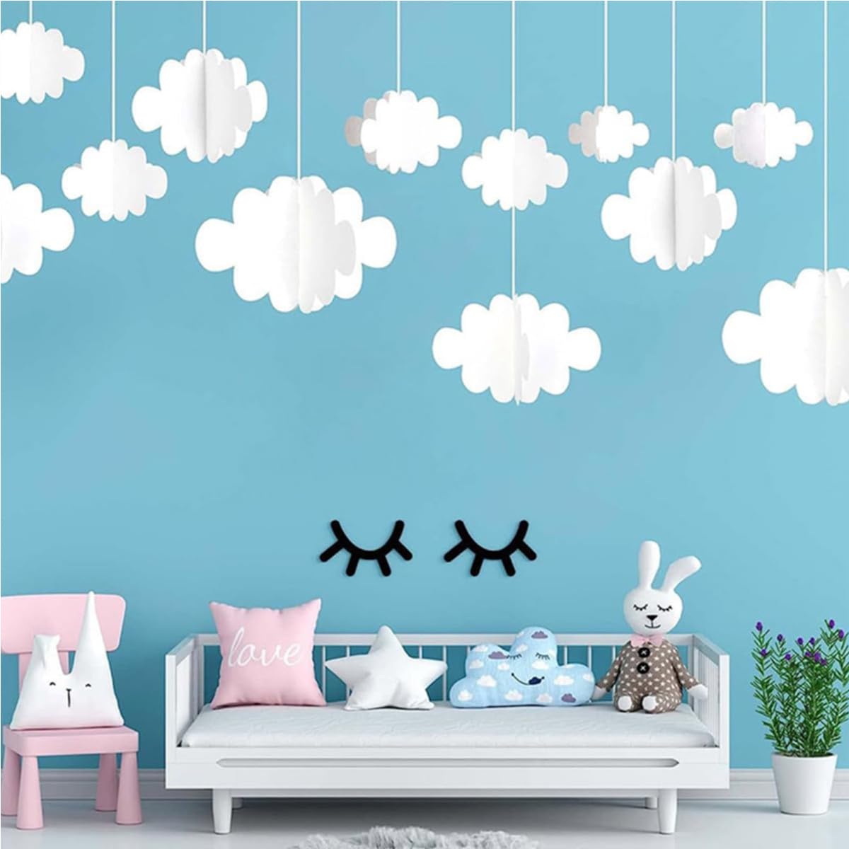 Decoraciones de Nubes 3D para Colgar en el Techo, 16 Piezas, Adornos Colgantes Tridimensionales para Bodas y Hogar
