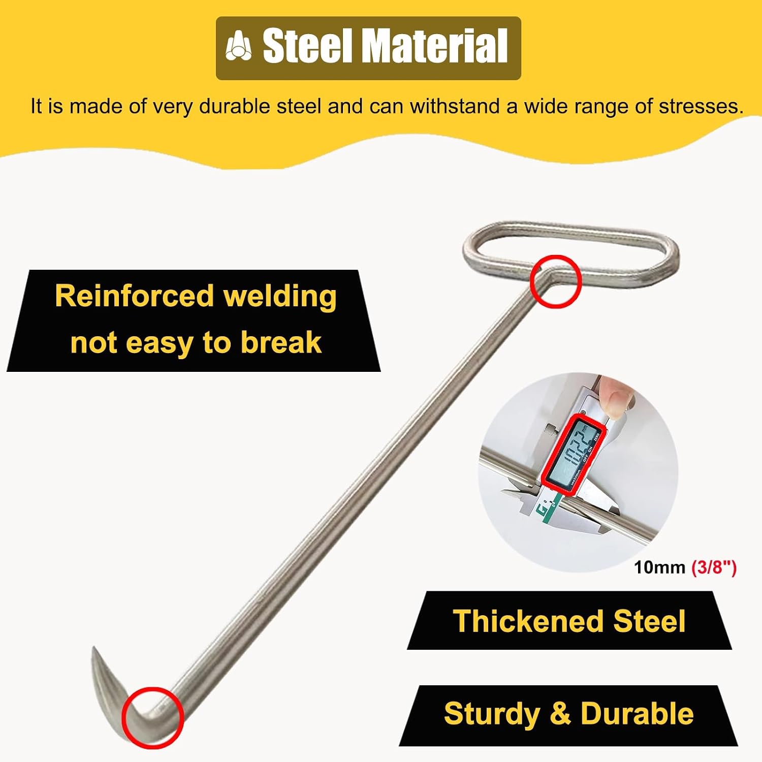 Practical Crochet Lever Tool for Lifting Outdoor Drain Covers Sharp-Tip Grate Extractor with Oval Handles 110cm (43.25") - Heavy-Duty Drainage Cover Lifter