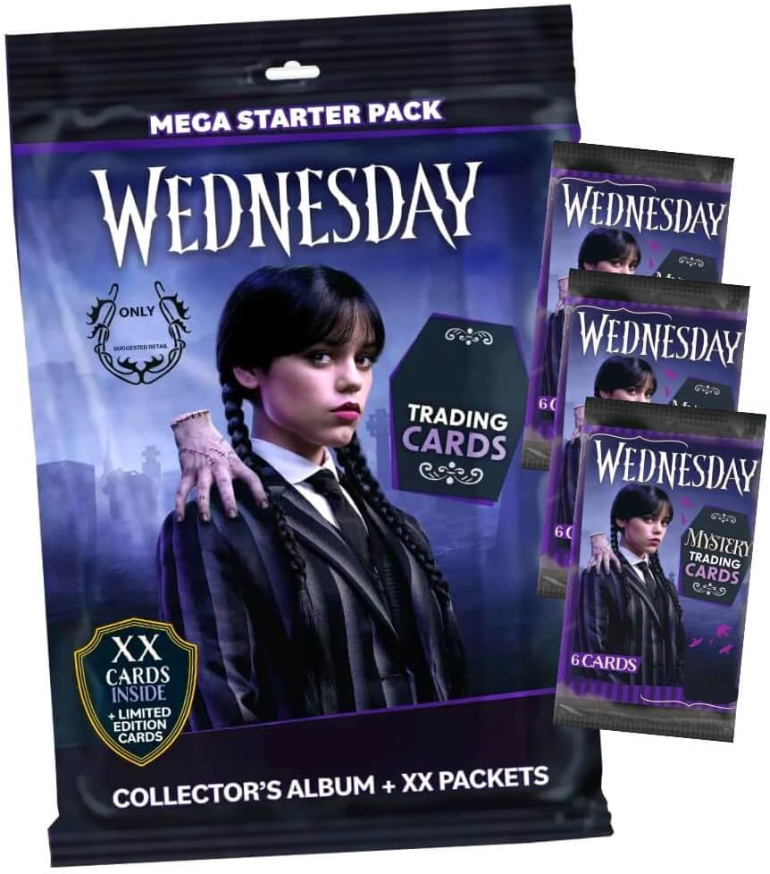 Bundle with Wednesday Cards - Trading Cards Mystery Trading Cards - Selection + Exclusive Birthday Card 1 Starter + 3 Boosters