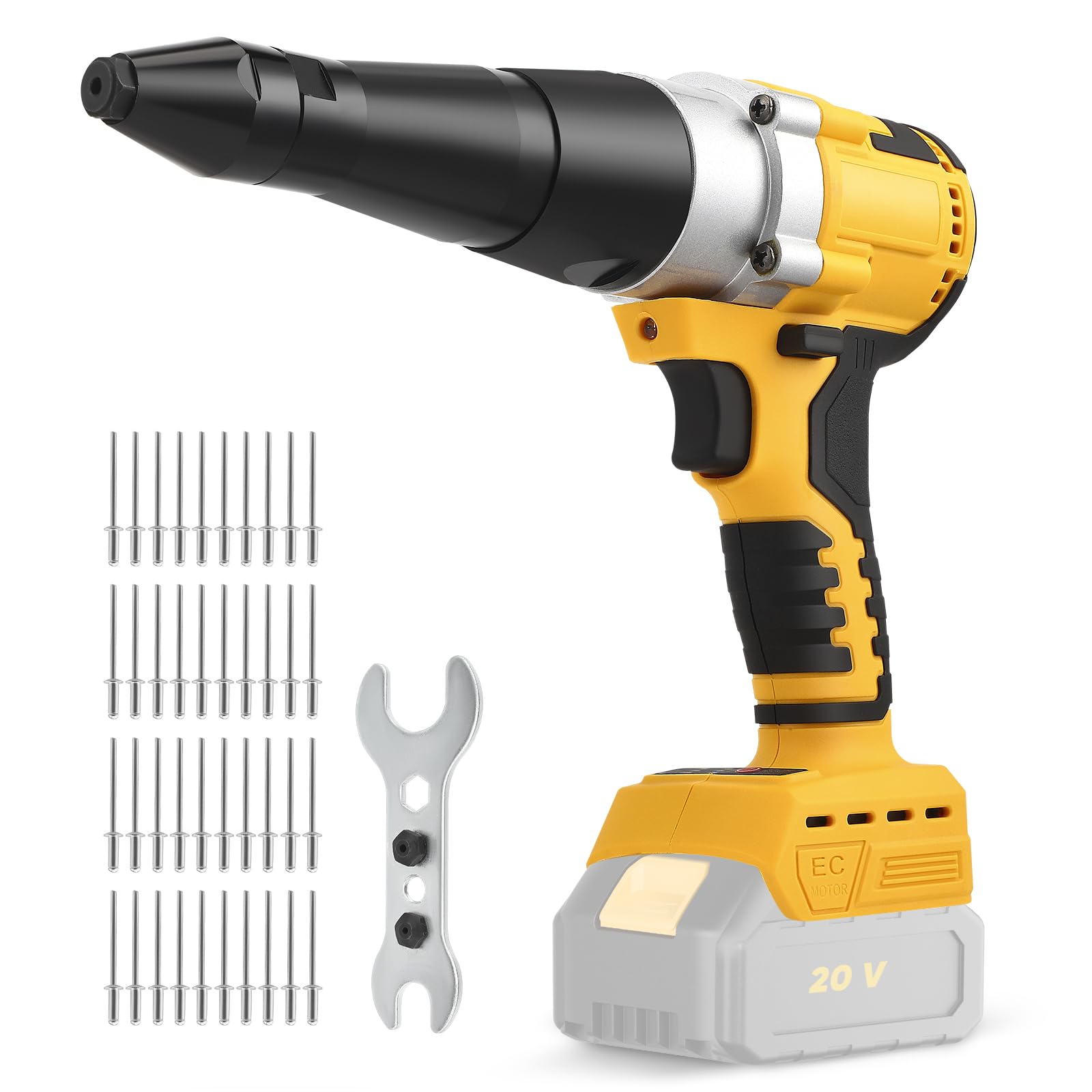 Akku Electric Rivet Gun, Compatible with Dewalt 20V (No Battery) Electric Automatic Rivet Gun with 40pcs Rivets for 1/8" 5/32" Rivets