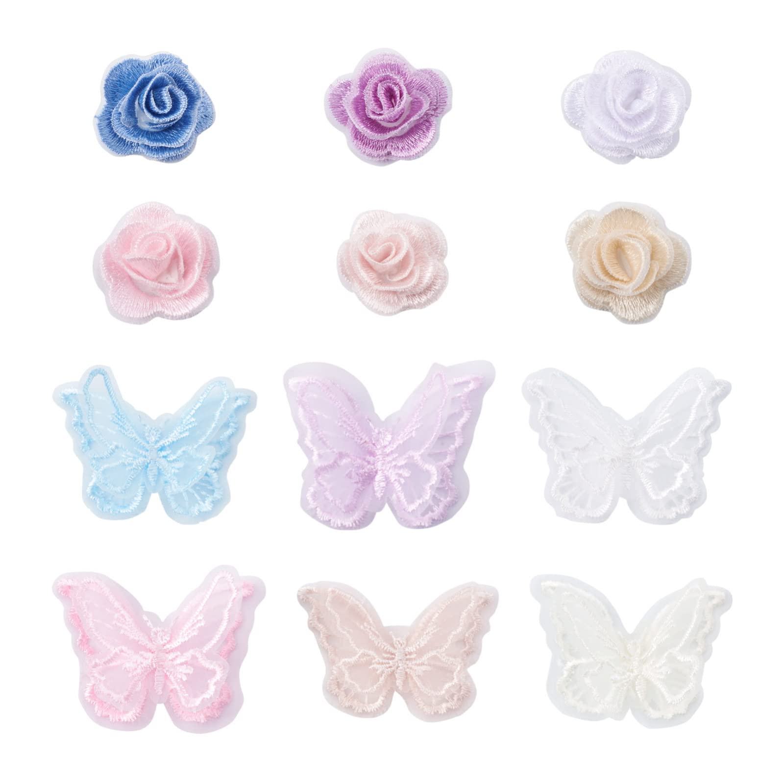 Bestewelry 24pcs Sew on Patches Rose Flower Cloth Patches Butterfly Embroidered Applique Badge for Sewing Jacket Jeans Clothes Backpack Repair — image 1