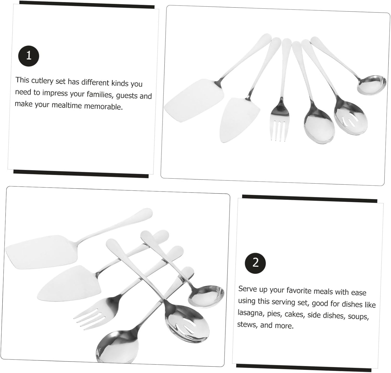 6Pcs Stainless Steel Cutlery Set Elegant Party Serving Utensils for Home Buffet and Gatherings Silverware with Serving Spoons and Forks Dishwasher Safe