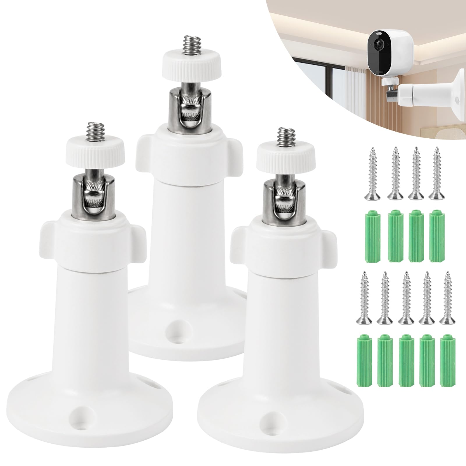 Create Idea - Staffa Angolare A L In Metallo Bianco Per Telecamere CCTV E Luci A Parete - Kit Di Montaggio A Soffitto/Parete Con Viti E Adesivo - Compatibile TP-Link Tapo - 3