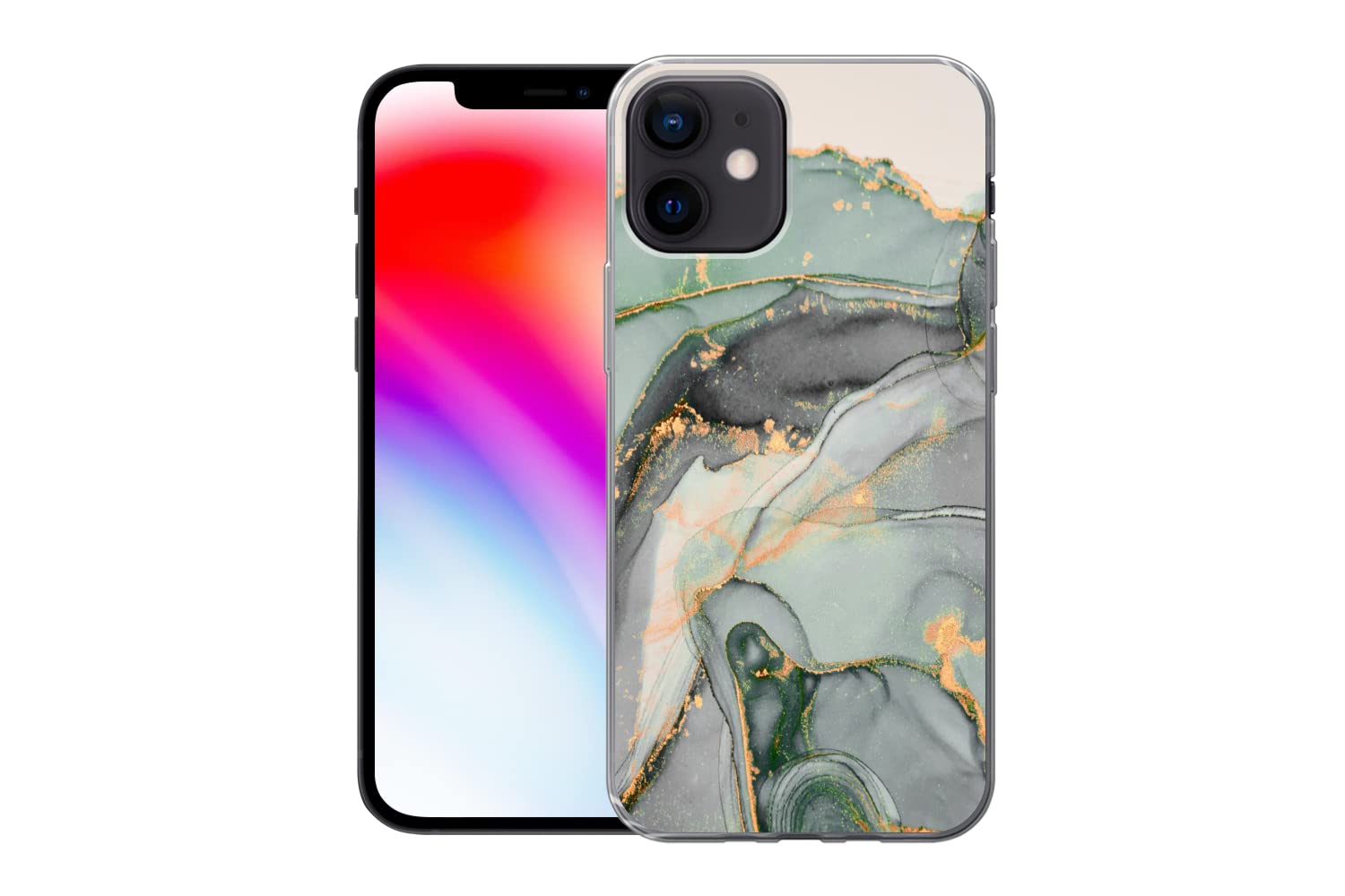 Funda para iPhone 12 - Oro - Mármol - Verde - Lujo - Purpurina - Aspecto de mármol - Funda de Silicona/Funda Blanda para teléfono móvil