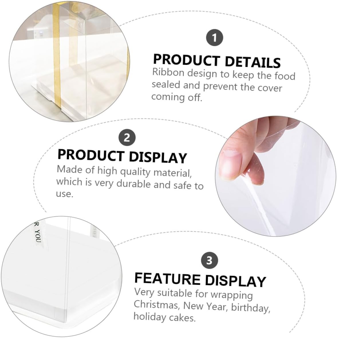 PRETYZOOM 5pcs 8-inch Birthday Cake Box Set with Ribbon, Square Single-layer Food Packaging Container for Cake Storage and Carrier, Portable Dessert Wrapping for Parties