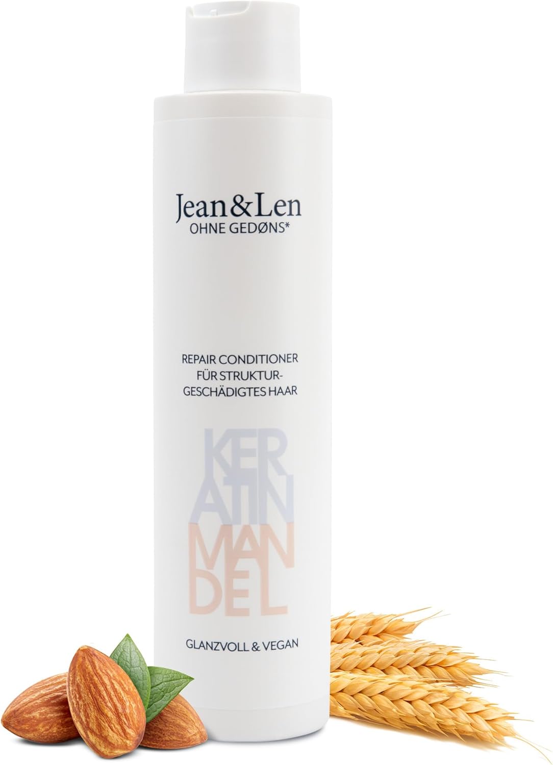 Jean & Len Conditioner Repair Keratin & Almond, for structurally damaged hair, tames frizz and gives shine, with vegetable keratin, without parabens & silicones, vegan, 300 ml Jean & Len Conditioner Repair Keratin & Almond, for structurally damaged hair, tames frizz and gives shine, with vegetable keratin, without parabens & silicones, vegan, 300 ml