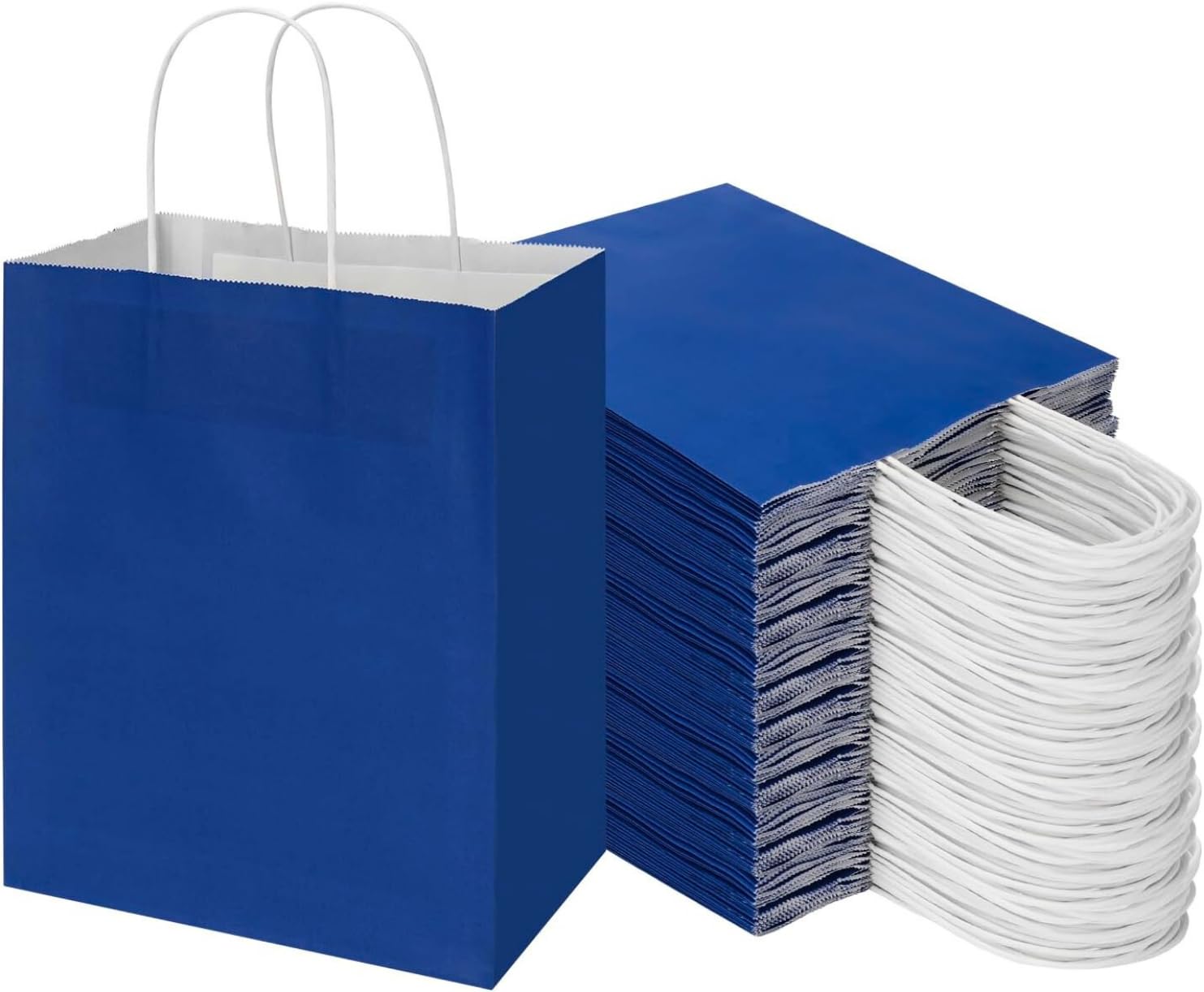 Gitanjali Paper Curves®- Gift Paper Bag 8x4x10 inch 50pcs Blue Color- Small Party Favor Goodie Bag, Craft Paper Return Gift Bags I Disposable Recycled Eco friendly Paper Bags (50)
