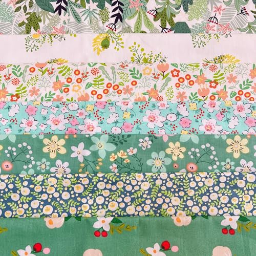 Image of Cotton Fabric DIY Making Supplies Quilting Patchwork Fabric Fat Quarter Bundles DIY for Quilting Cotton Patchwork Cushions (Flower Green, 20 inch x 20 inch)