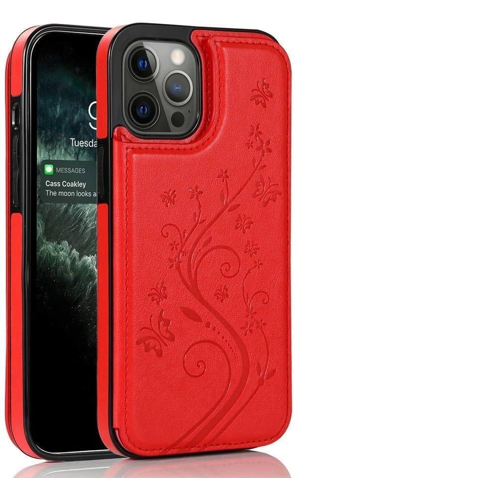 Étui en cuir iPhone 11 Pro rouge foncé de qualité supérieure avec clapet aimanté
