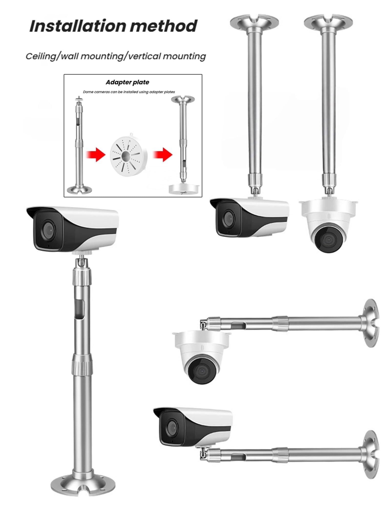 Poste para cámara, Poste para cámara de Seguridad Exterior, Soporte de Pared Ajustable de 360° para cámaras de vigilancia, Soporte Duradero (60-120 cm/23,62-47,24 Pulgadas) para una Mejor mo