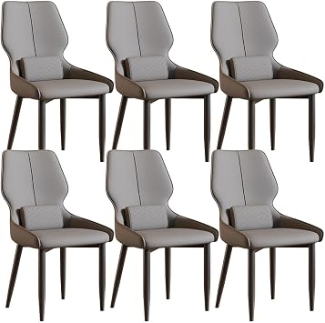 YVYKFZD Leather Dining Chairs Set, Dining Room Chair with Metal Legs, Upholstered Kitchen Chairs, Minimalist Armless Living Room Chair, for Offices Cafe BarDark Gray,6 pcs